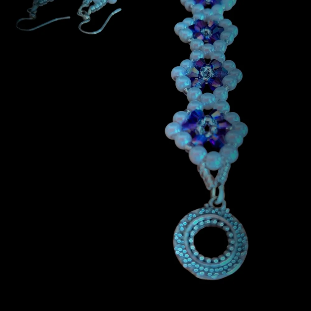 New Blue And White‎ Bracet and Earning Matching Set